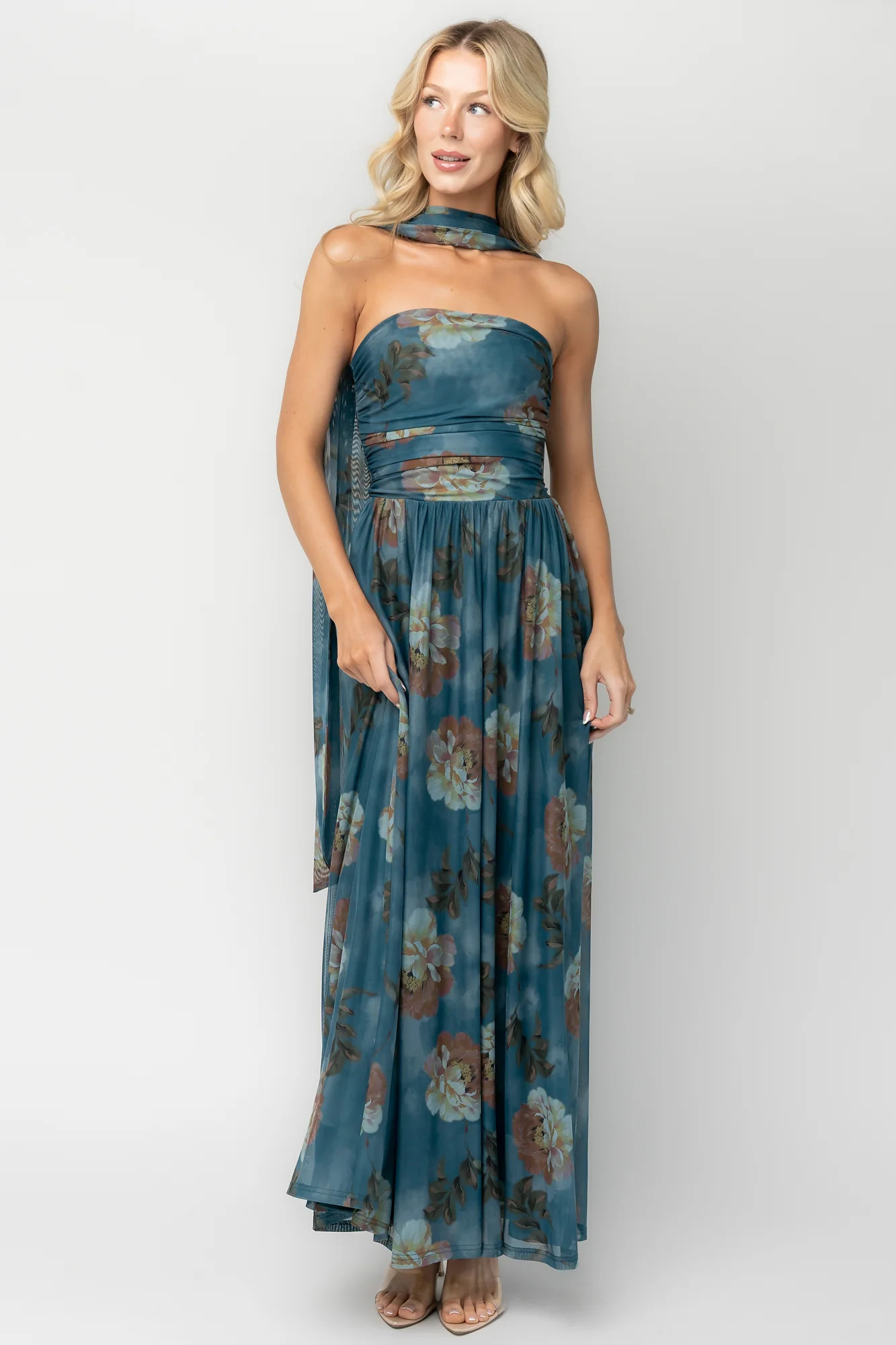 Elias Strapless Maxi Dress | Deep Teal Floral | Baltic Born