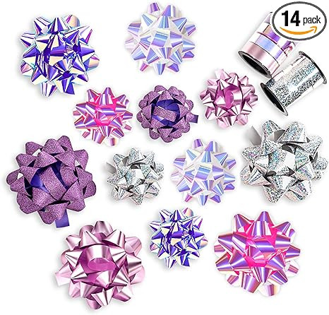 WRAPAHOLIC 14 Pcs Gift Bows Assortment - 12 Multi Colored Assorted Size Gift Bows (Purple, Pink, ... | Amazon (US)