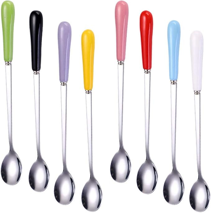 Mixing Spoons Set of 8, Stainless Steel Iced Teaspoons with Ceramic Handle 7.6-Inch Long Soup Tab... | Amazon (US)