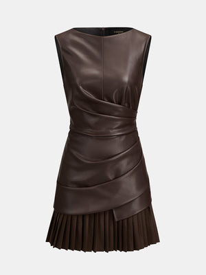 Faux Leather Pleated Mini Dress | Commense