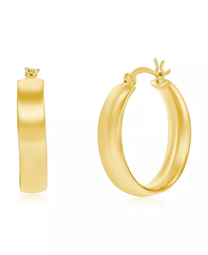 Simona Sterling Silver or Gold Plated over Sterling Silver 5.5x27mm Fancy Flat Hoop Earrings - Ma... | Macy's