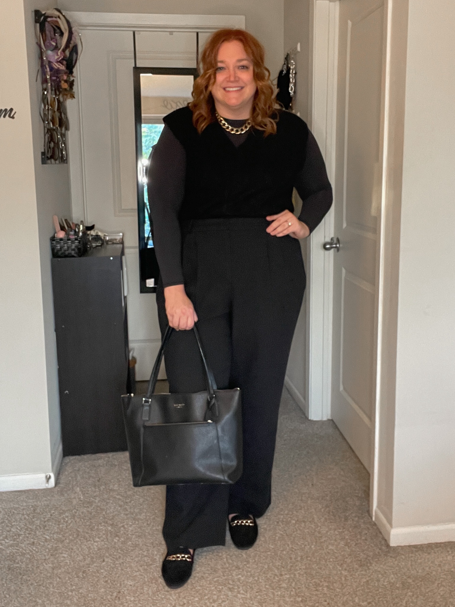 All black textured work outfit.

Code tarajaneQ4 at SHEIN