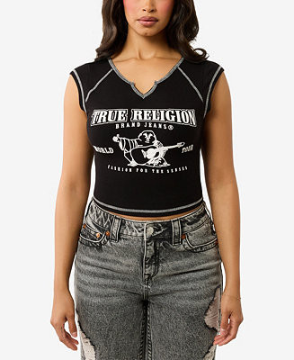 Women's Logo Rib Notched Baby T-Shirt | Macy's