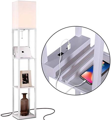 Brightech Maxwell Charger - Modern Shelf Floor Lamp with USB Charging Ports & Electric Outlet - C... | Amazon (US)