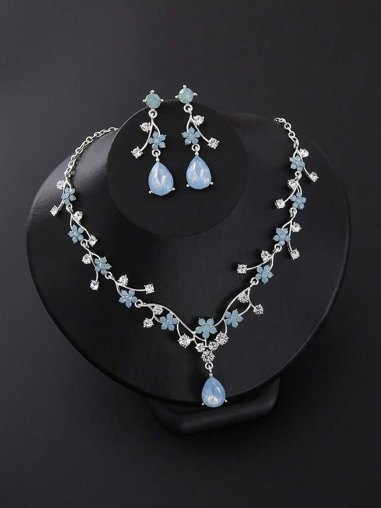 Juego Vintage De 3 Piezas Con Pluma, Pendientes Con Rhinestones Morados Y Collar, Adecuado Para Novias, Damas De Honor, Cena De Boda, Baile Y Vestido De Noche | SHEIN