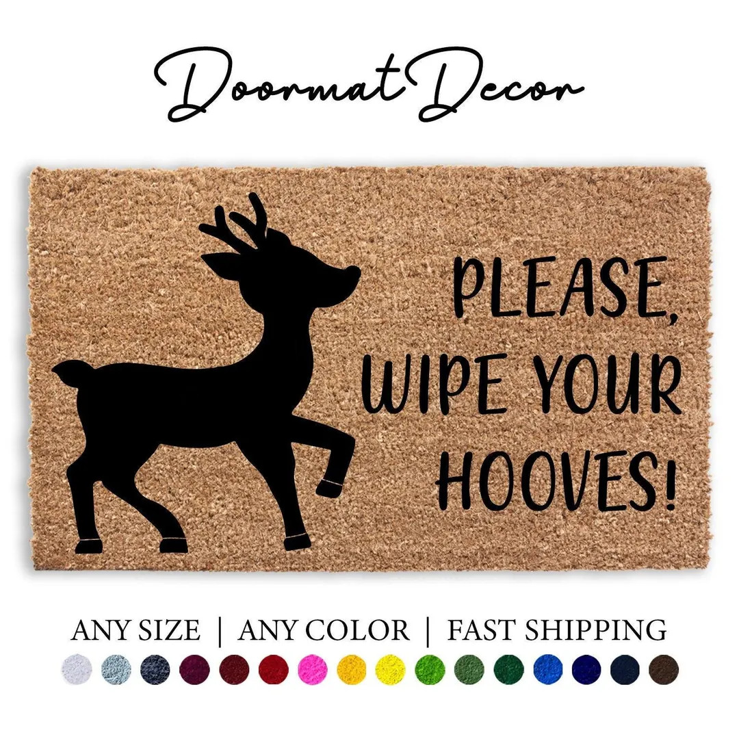Please Wipe Your Hooves Doormat, Funny Reindeer Christmas Holiday Rug, Outdoor Welcome Door Mat, ... | Etsy (US)
