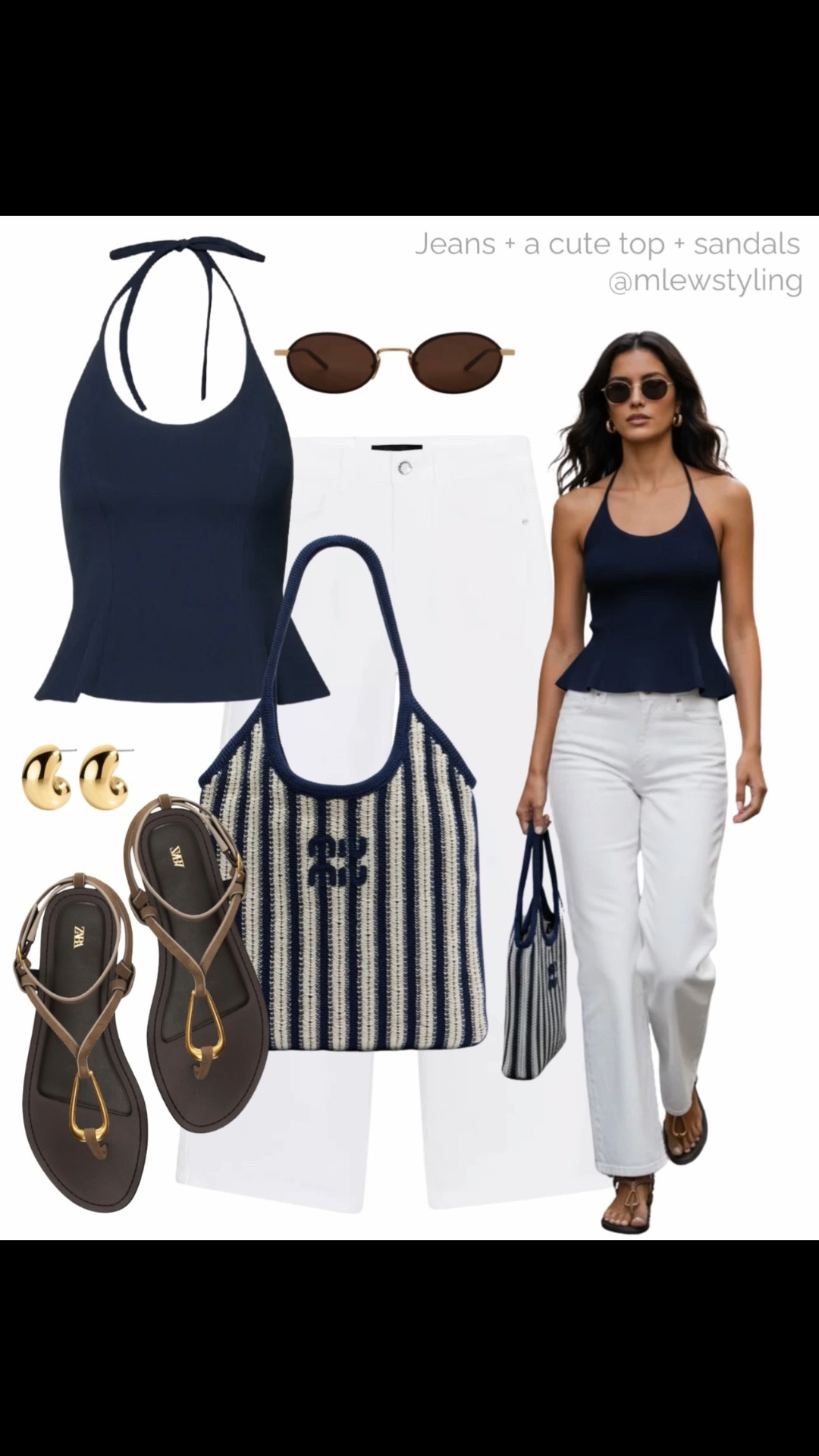 Elevated summer outfit ✨

Tags: Zara white denim jeans, miu miu crochet bag, flat sandals, outfit formula, date outfit, Aritzia navy blue halter top, capsule wardrobe

#LTKsummer #LTKjeans #LTKbag