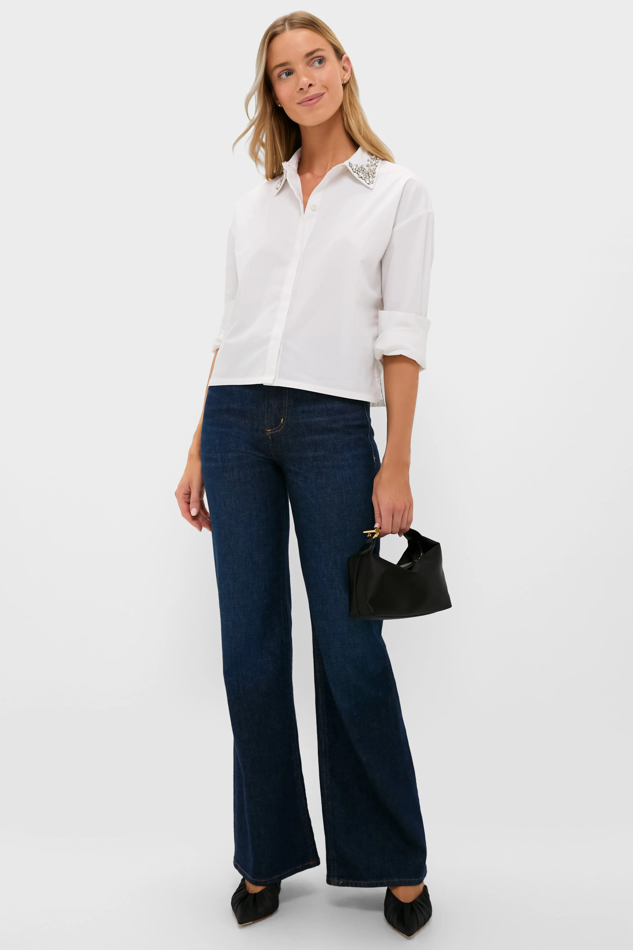 White Embellished Cropped Jasper Button Down | Tuckernuck (US)