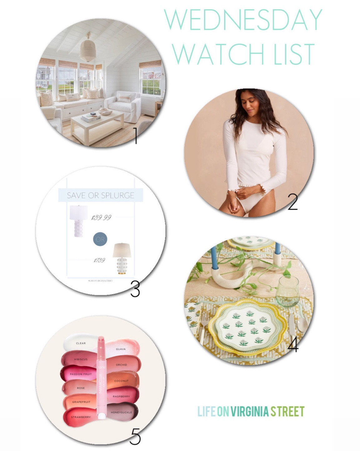 This week’s Wednesday Watch List includes the cutest ruffled rash guard, a save and splurge version of my favorite bubble lamp, a collaboration between West Elm and RHODE with the cutest block print home decor, and my favorite lip balm and mascara that are 25% off today! Get all the details here: https://lifeonvirginiastreet.com/wednesday-watch-list-419/.
.
#ltkhome #ltksalealert #ltkunder50 #ltkunder100 #ltkstyletip #ltkswim #ltkbeauty #ltkfind #ltkseasonal

#LTKswim #LTKhome #LTKsalealert