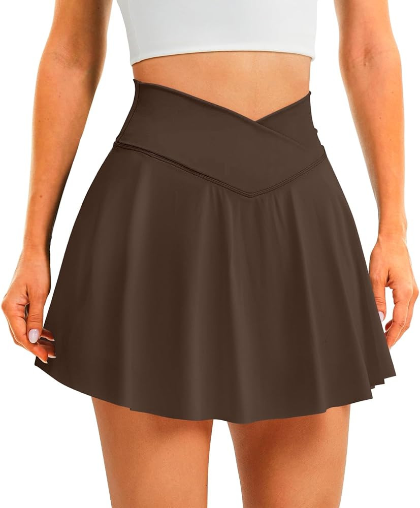 Womens Tennis Skirt with Pockets Shorts Crossover High Waisted Athletic Skorts Skirts for Golf Ru... | Amazon (US)