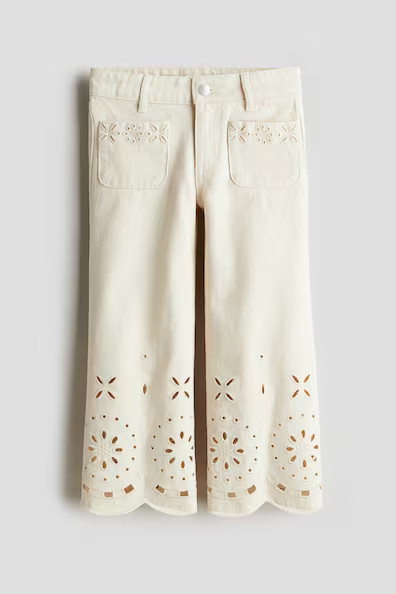 H & M - Ankle Jeans with Eyelet Embroidery - White | H&M (US + CA)