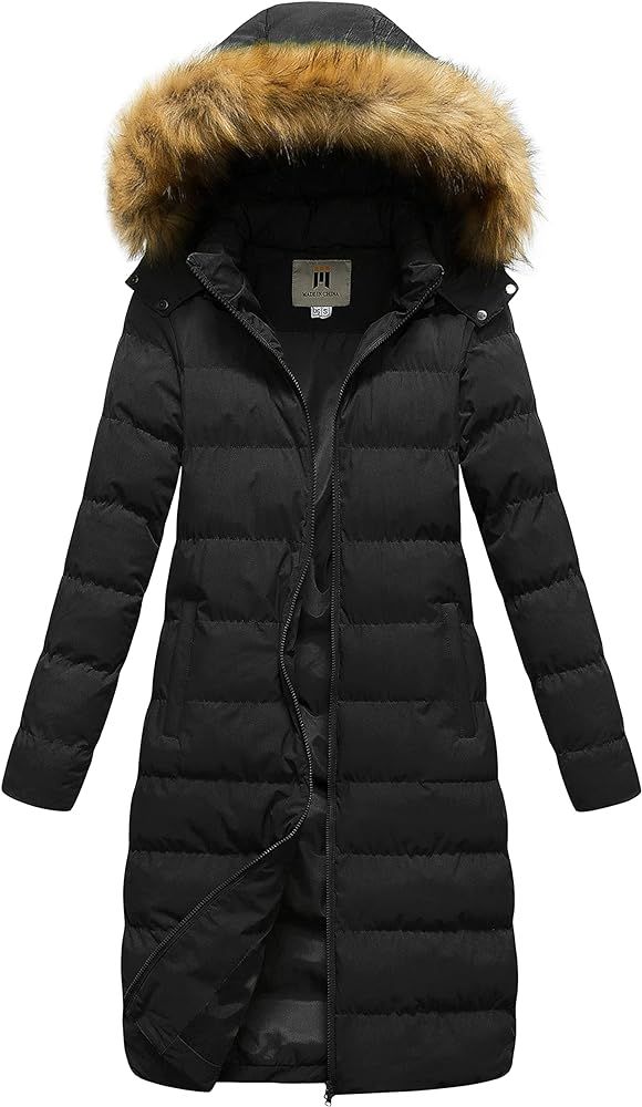 CREATMO US Women's Long Winter Faux Fur Coat Puffer Warm Jacket with Detachable Hood | Amazon (US)