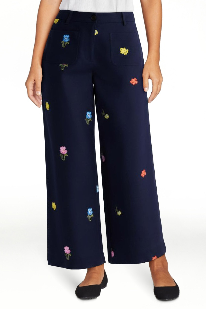 Free Assembly Women's Embroidered Wide Leg Cropped Pants, 26" Inseam, Sizes 0-18 | Walmart (US)