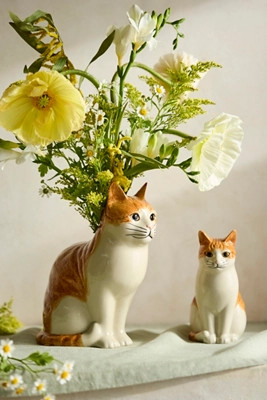 Quail Ceramics Orange Cat Vase | Anthropologie (US)