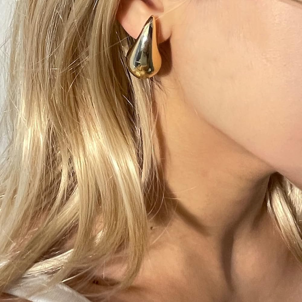 Chunky Gold Hoop Earrings for Women, Earring Dupes for Big Lightweight Teardrop Waterdrop with 18... | Amazon (US)
