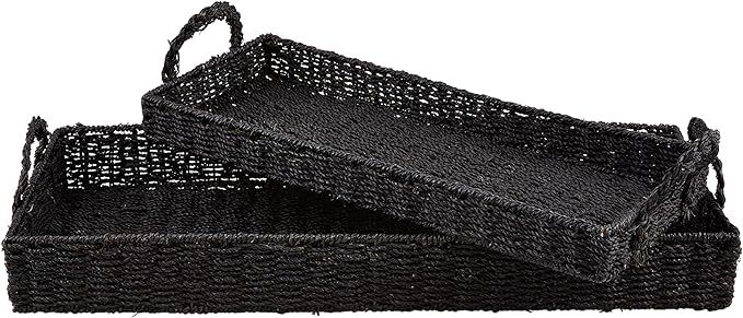 Mud Pie Long Black Seagrass Baskets; small 9 1/2" x 24 1/4" | large 12 1/2" x 30 1/4" | Amazon (US)