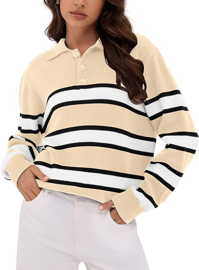 ZAFUL Women's Casual Striped Sweater 2025 Fall Outfits Trendy Color Block Pullover Winter Polo Sw... | Amazon (US)