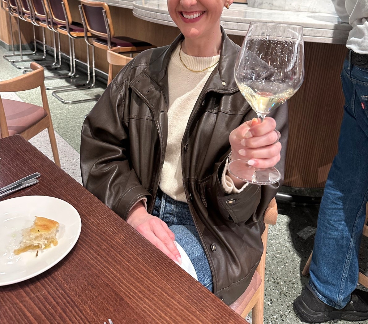 Brown leather bomber jacket - runs oversized but I would order your tts. Finally got cool enough in Dallas to wear this! 

#LTKdayinmylife #LTKootd