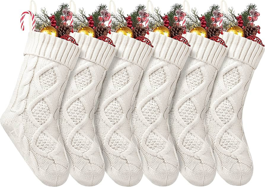 6 Pack Christmas Stockings, 14 Inches Cable Knitted Stocking Gifts & Decoration for Family Holida... | Amazon (US)