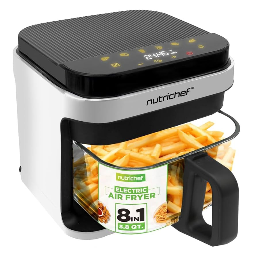 Nutrichef 5.8 Quart Air Fryer | 8-1 Preset Cook Modes | Transparent Fry Bowl for Best Cooking Res... | Amazon (US)