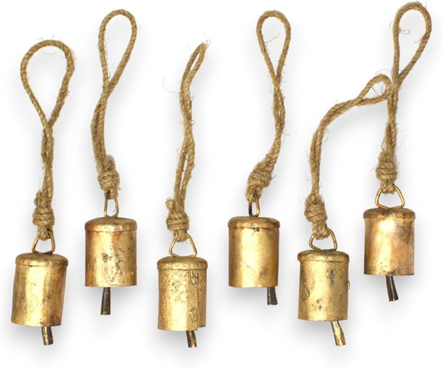 Set of 6 Vintage Antique Hanging Bells - Rustic Metal Handmade Lucky Cow Tin Tree Decoration with... | Amazon (US)