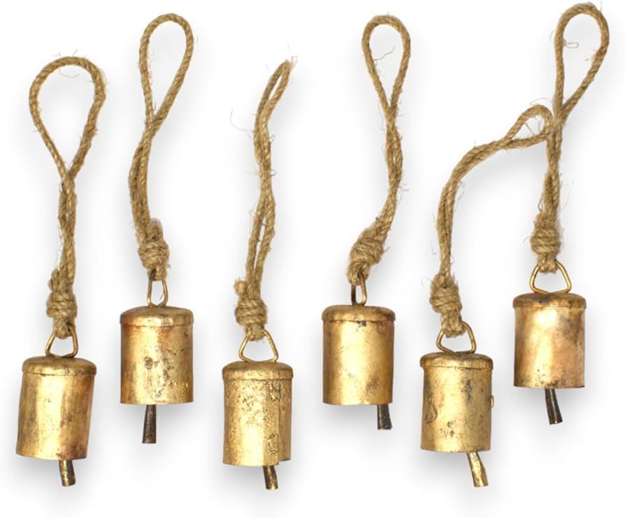 Set of 6 Vintage Antique Hanging Bells - Rustic Metal Handmade Lucky Cow Tin Tree Decoration with... | Amazon (US)
