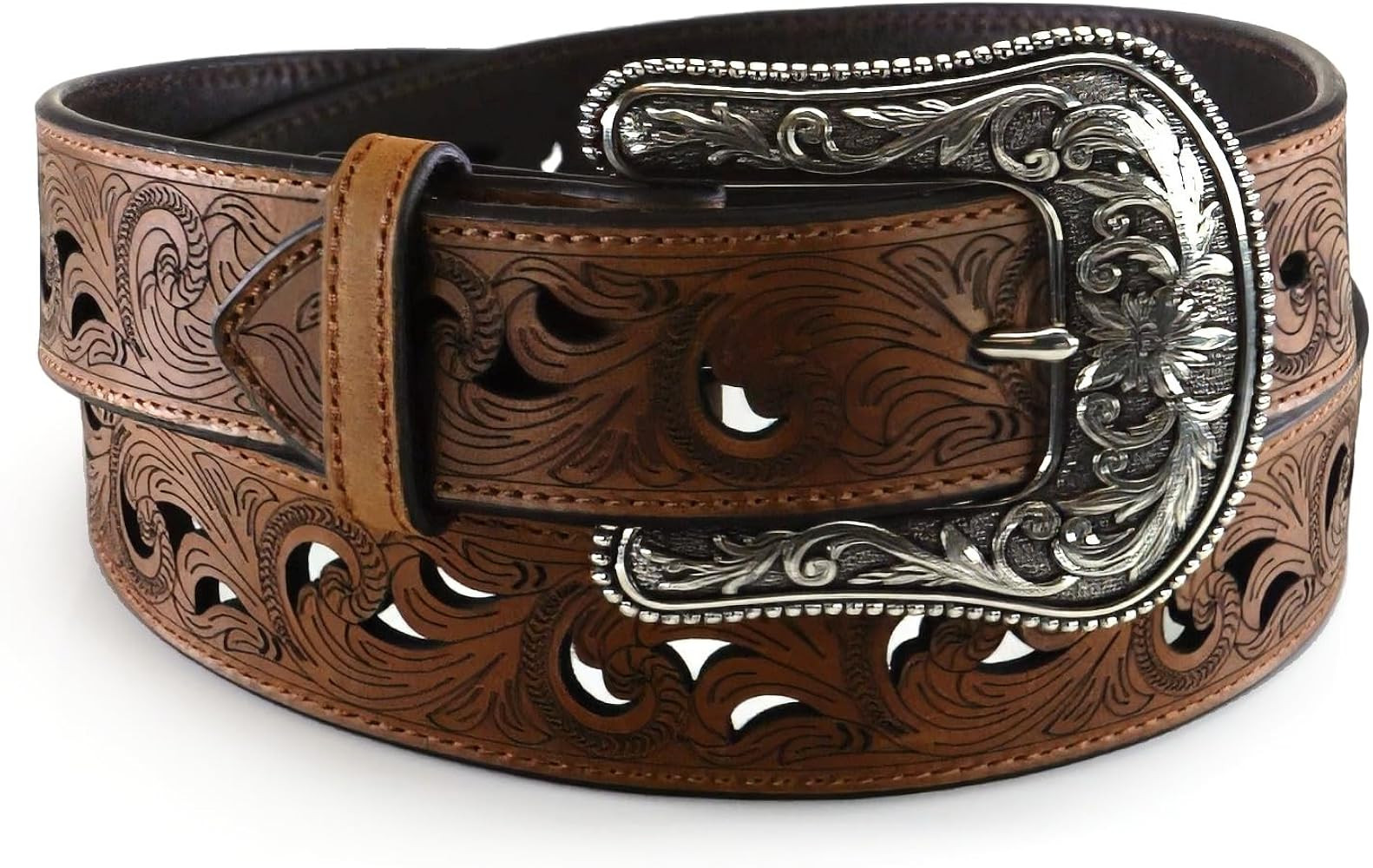 ARIAT Women's Scroll Cutout Basic Brown Belt | Amazon (US)