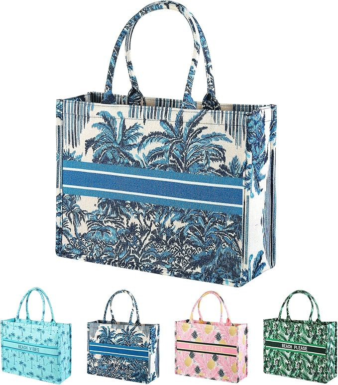 Genovega Beach Tote Bags Luxury Lining with Zipper, Summer Travel Necessities for Vacation | Amazon (US)