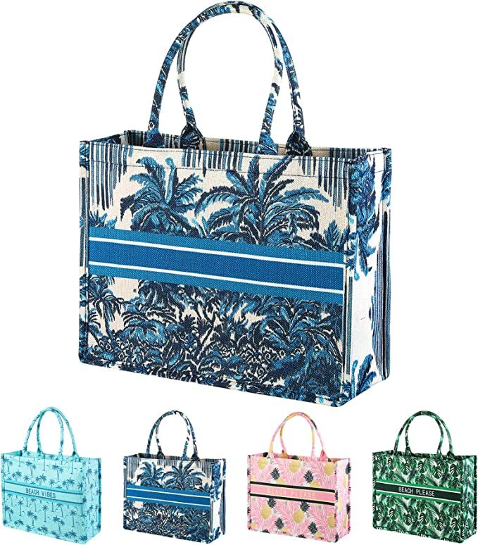 Genovega Beach Tote Bags Luxury Lining with Zipper, Summer Travel Necessities for Vacation | Amazon (US)