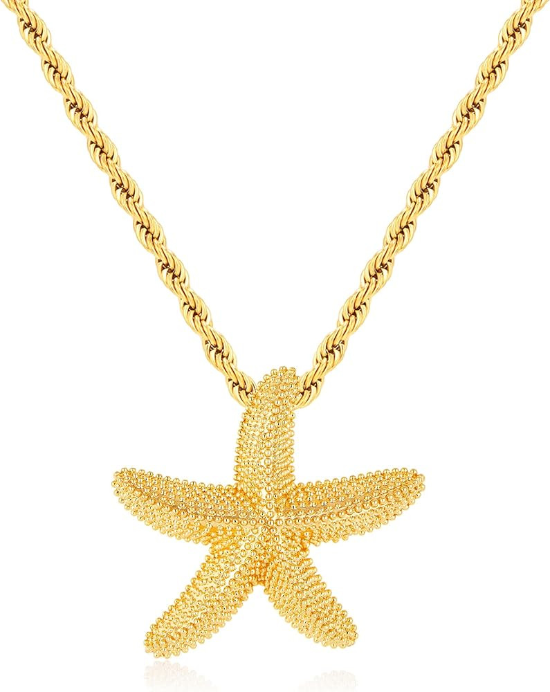 WOWORAMA Gold Starfish Necklace for Women Textured Starfish Shell Necklaces Boho Ocean Sea Star S... | Amazon (US)