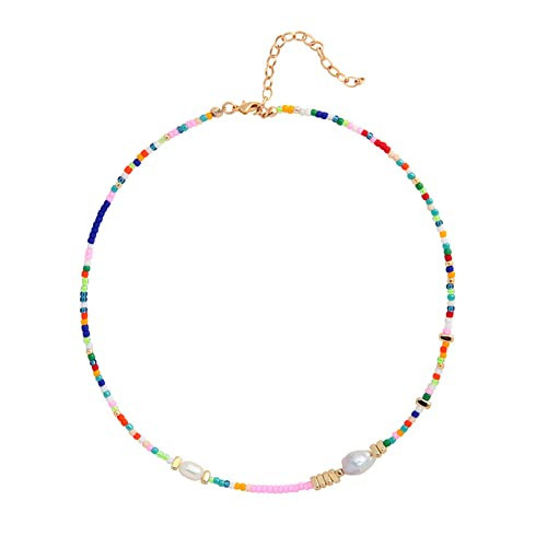Wellike Colorful Beaded Necklace for Women Real Freshwater Pearl Beaded Choker, Dainty Gold Necklaces for Teen Girls 18K Gold Trendy Y2K Jewelry Gifts for Summer | Amazon (US)