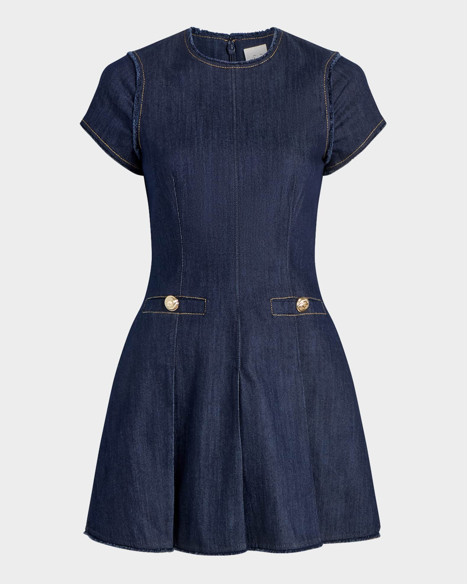Cinq a Sept Nova Short-Sleeve Denim Mini Dress | Neiman Marcus