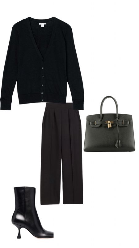 Black outfit, tailored trouser, black thin cardigan, Birkin bag, bottega bloc ankle boot dupe, workwear, casual 

#LTKstyletip #LTKaustralia #LTKeurope