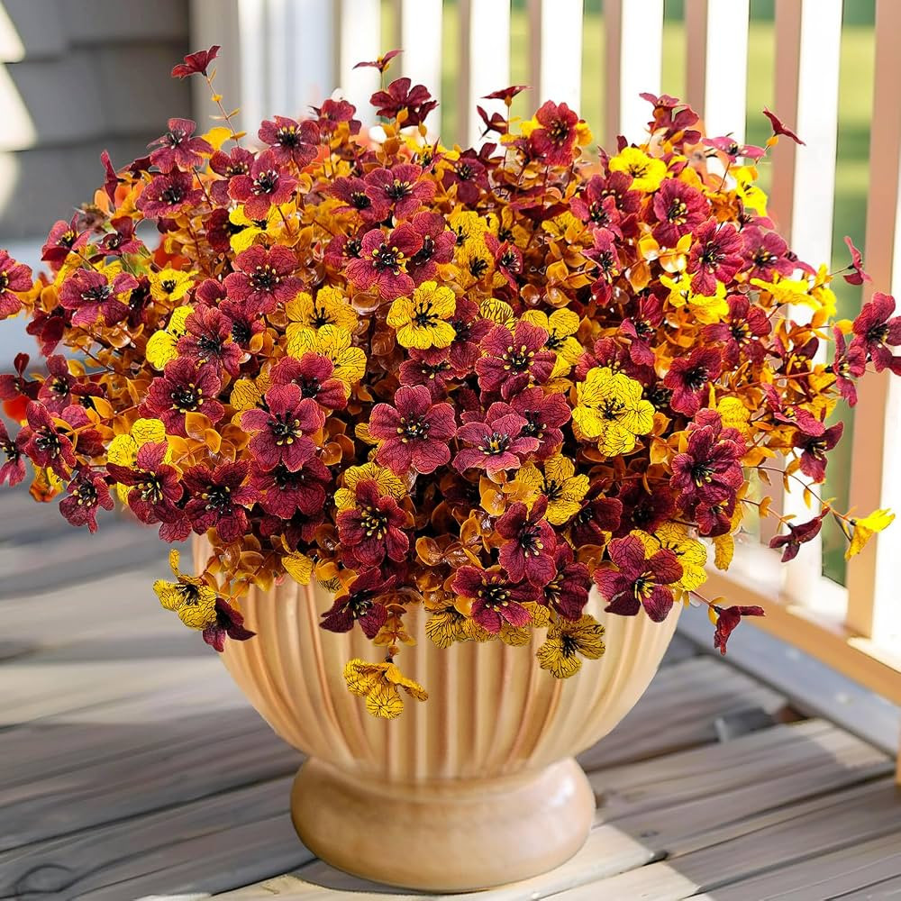 12 Bundles Artificial Fall Flowers for Outdoors Faux Plants Fake Mums Silk Flower for Outside Hom... | Amazon (US)