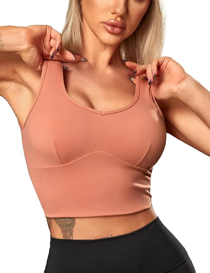 Nueboton Women Longline Sports Bra Padded Wireless Workout Crop Tank Tops Athletic Camisole Yoga ... | Amazon (US)