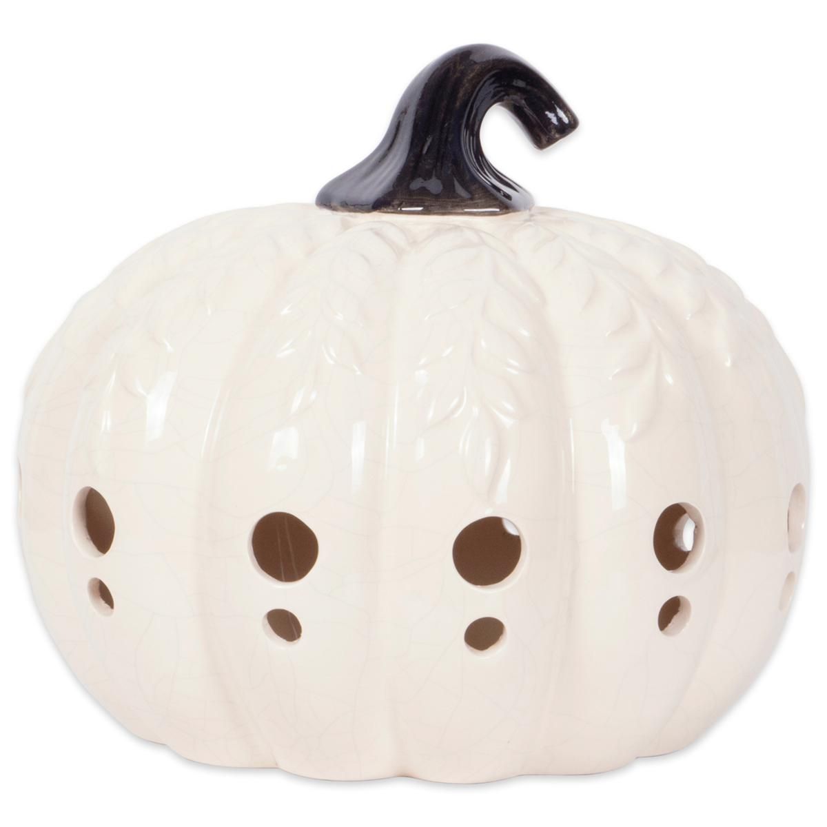 Design Imports Embossed Leaves White Ceramic LED Pumpkin - 9725415 | HSN | HSN