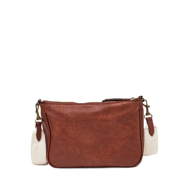 Time and Tru Women's Faux Leather Dana Crossbody Handbag Brown - Walmart.com | Walmart (US)