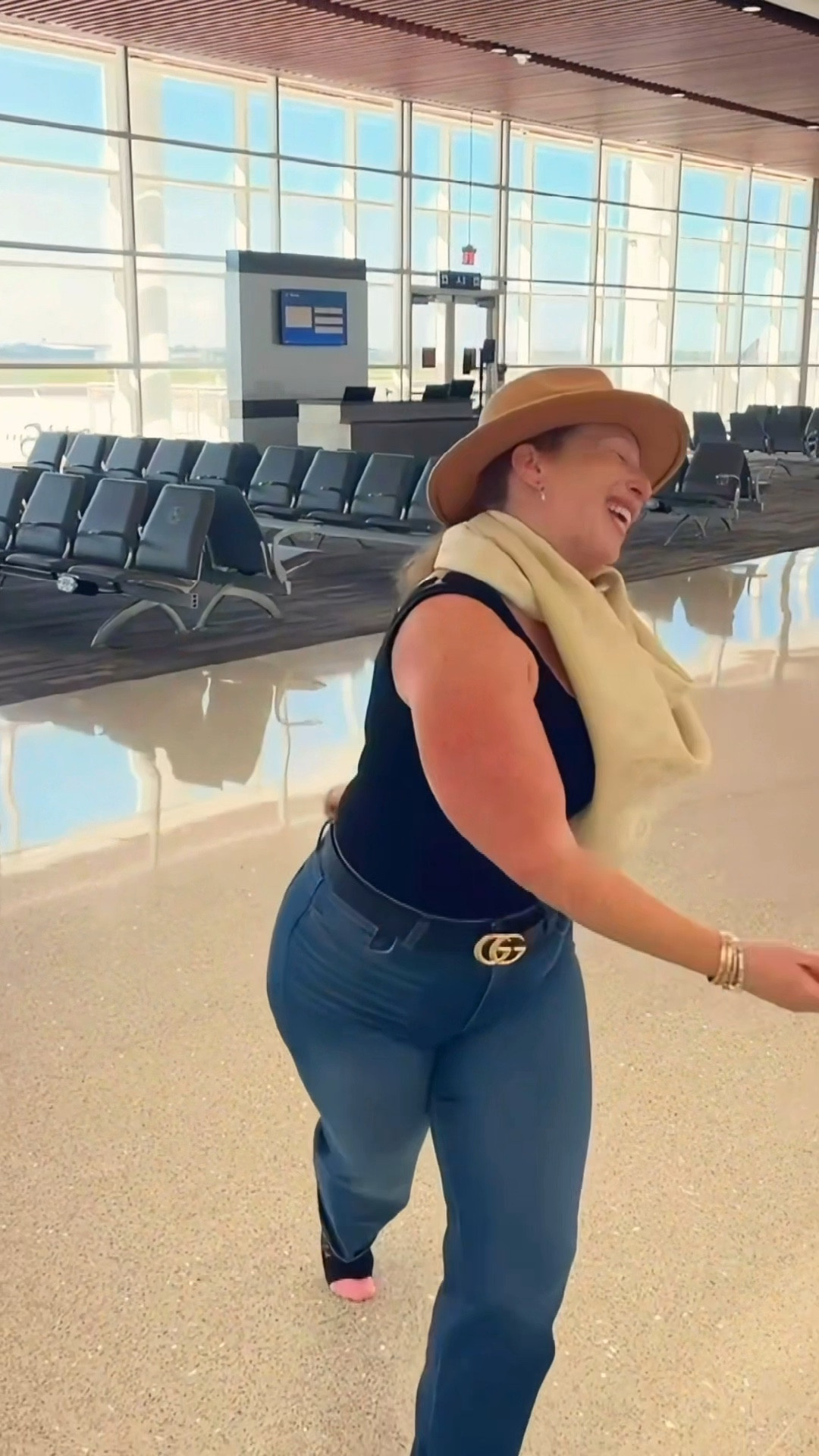 Still cannot believe I did this in the airport after walking 8 miles a day 3 days in a row, and NOTHING hurts! My knees, my back my hips!!!! 🥹🙏🏻 Found some great compression socks that I wore on the plane and during daily walks. It made a huge difference!!!!!!!! And these jeans run large. Size down! I’m in a 31 here, but I usually wear 32 in Joe’s! These are super soft and comfy!

#LTKWatchNow #LTKTravel #LTKMidsize