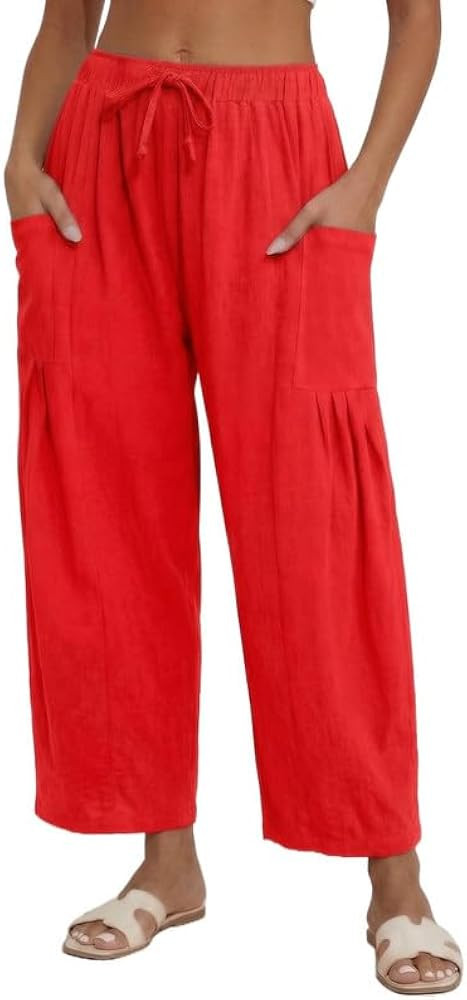 Marvmys Womens Linen Wide Leg Pants Casual Loose Drawstring Summer Beach Travel Palazzo Harem Pan... | Amazon (US)