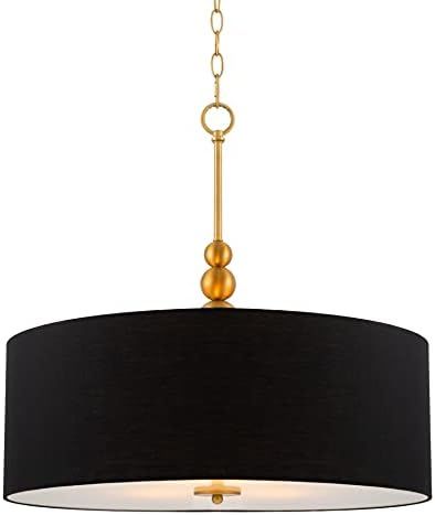 Kira Home Adelade 22" Modern 3-Light Drum Pendant Chandelier, Black Fabric Shade, Tempered Glass ... | Amazon (US)