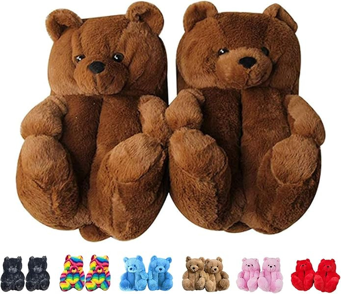 LELEBEAR Teddy Bear Slippers, Plush Animal Slippers Winter Warm Shoes | Amazon (US)