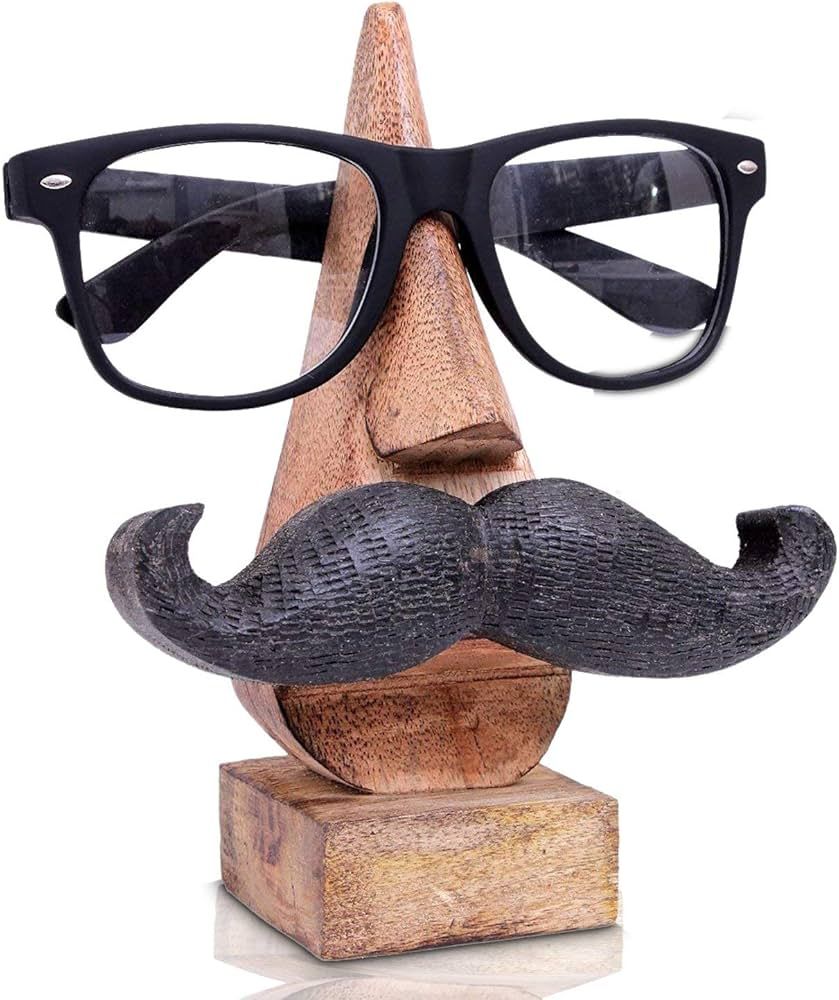 IndiaBigShop Wooden Hand Carved Classic Sheesham Nose-Shaped 6 Inch Eyeglass Spectacle Holder wit... | Amazon (US)