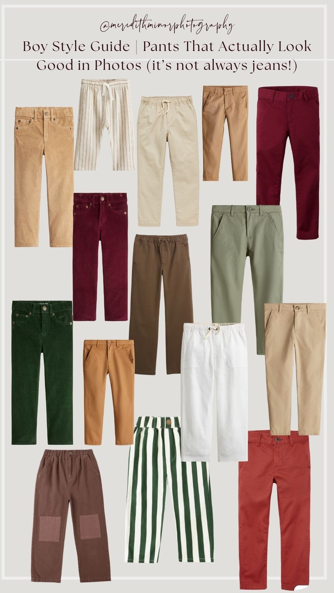 Hate jeans for your son?  🙋‍♀️ Me too, mama (and so does my kid). How about jeans in photos? Double no from this photographer! These styling ideas swap denim for cords, chinos, and striped pants that photograph beautifully. These textures and color tones are absolutely perfect for family pictures, school photos, or just everyday boy style. Click to shop all the looks directly! 

#LTKKids #LTKFamily #LTKFindsUnder100