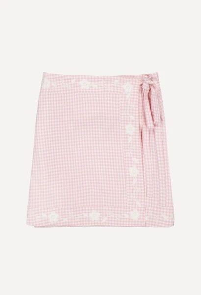 Amaya Pink Gingham Short Wrap Skirt | Mi Golondrina