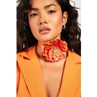 Womens Oversized Corsage Flower Tie Choker - Orange - One Size | boohoo (US & Canada)