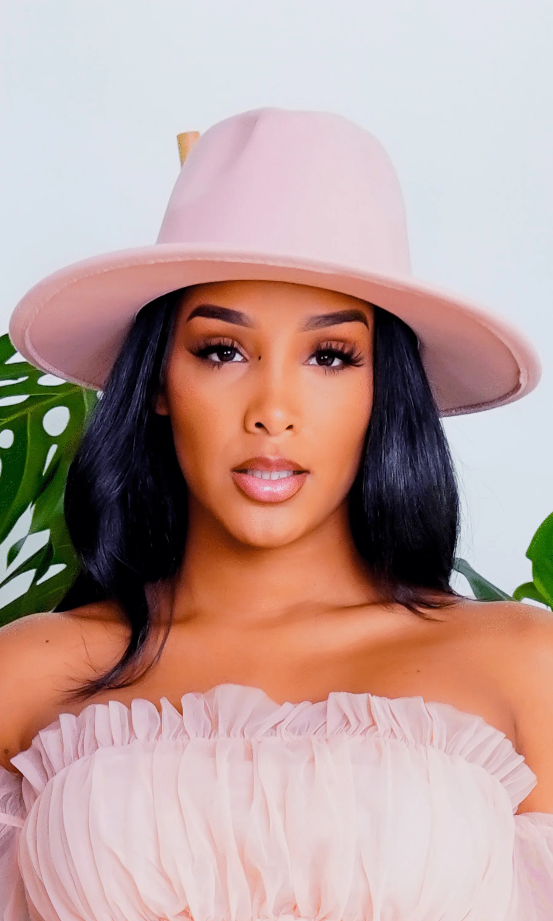 Still Trending | Wide Brim Panama Felt Fedora Hat with Band - Off White Blush | Cutely Covered