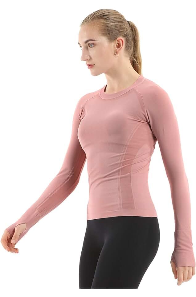 Seamless Workout Shirts for Women Long Sleeve Yoga Tops Sports Running Shirt Breathable Athletic Top | Amazon (US)
