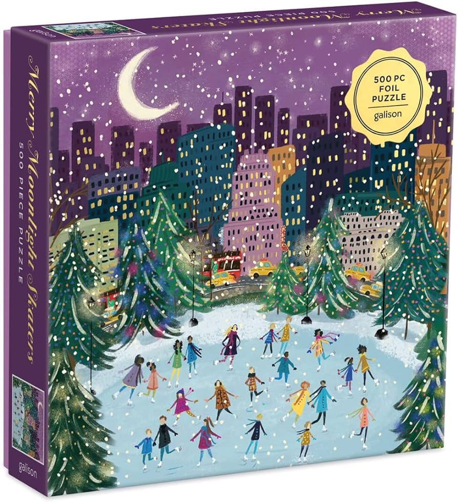 Galison Merry Moonlight Skaters 500 Piece Foil Puzzle from Galison - Featuring Beautiful Illustra... | Amazon (US)