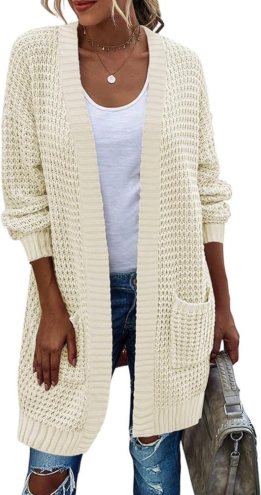 Zeagoo Women's 2023 Fall Open Front Cardigan Long Batwing Sleeve Chunky Knit Sweater Loose Outerw... | Amazon (US)