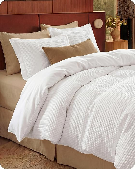 Bedsure Cotton Duvet Cover Queen - 100% Cotton Waffle Weave Coconut White Duvet Cover Queen Size,... | Amazon (US)